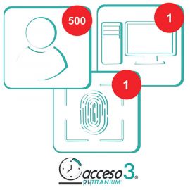 Licencia para software de Tiempo & Asistencia compatible con SISTEMAS DE NOMINA / 500 Empleados / 1 Reloj checador / 1 PC / Acceso3TITANIUM
