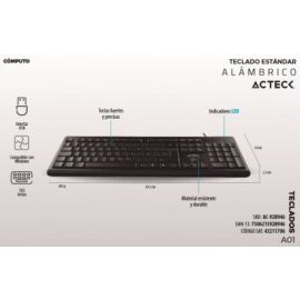 Teclado ACTECK TE-200 - USB, Estándar, Negro, Alámbrico