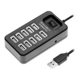 HUB USB BROBOTIX DE 10 PUERTOS, USB, USB, Negro, 10 puertos