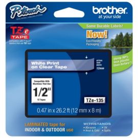 Cinta Laminada BROTHER TZES135TZe, Transferencia térmica, Blanco sobre transparente