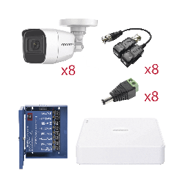 KIT TurboHD con Audio 1080p / DVR 8 Canales 1080p lite / 8 Cámaras Bala (exterior 2.8 mm) / Transceptores / Conectores / Fuente de Poder / AUDIO POR COAXITRON