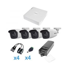 KIT TurboHD 720p / DVR 4 Canales / 4 Cámaras Bala (exterior 2.8 mm) / Transceptores / Conectores / Fuente de Poder Profesional