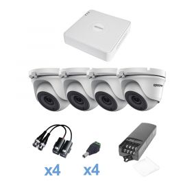 KIT TurboHD 720p / DVR 4 Canales / 4 Cámaras Eyeball 92° visión (exterior) / Transceptores / Conectores / Fuente de Poder Profesional