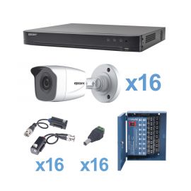 KIT TurboHD 1080p / DVR 16 Canales / 16 Cámaras Bala (exterior 2.8 mm) / Transceptores / Conectores / Fuente de Poder Profesional