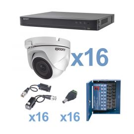 KIT TurboHD 1080p / DVR 16 Canales / 16 Cámaras Eyeball (exterior 2.8 mm) / Transceptores / Conectores / Fuente de Poder Profesional