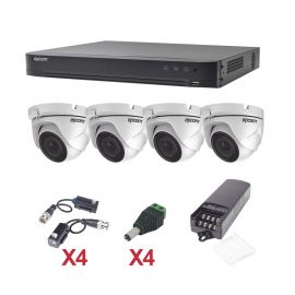 KIT TurboHD 1080p / DVR 4 Canales / 4 Cámaras Eyeball (exterior 2.8 mm) / Transceptores / Conectores / Fuente de Poder Profesional