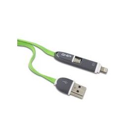Cable 2 en 1 Micro USB/Tipo Lightning Ghia 1.0 Mts USB 2.1 con Protector para Entrada y Salida Verde/Gris