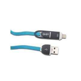 Cable 2 en 1 Micro USB/Tipo Lightning Ghia 1.0 Mts USB 2.1 con Protector para Entrada y Salida Azul/Gris