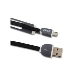 Cable 2 en 1 Micro USB/Tipo Lightning Ghia 1.0 Mts USB 2.1 con Protector para Entrada y Salida Negro/Gris