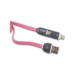 Cable 2 en 1 Micro USB/Tipo Lightning Ghia 1.0 Mts USB 2.1 con Protector para Entrada y Salida Rosa/Gris