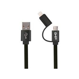 Cable 2 en 1 Micro USB/Tipo Lightning Ghia 1.0 Mts USB 2.1 Carga y Transferencia de Datos Negro
