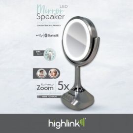 Espejo Led con Bocina Highlink Mirror Speaker - iluminación led circular, espejo normal y aumento x5