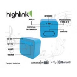 Bocina inalámbrica Highlink Color Azul - radio FM, lector USB, lector micro SD, batería recargable, portátil, ligera