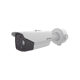 Bala IP Dual / Térmica 6.9 mm (256 x 192) / Óptico 6.4 mm (4 Megapixel) / 30 mts IR / Exterior IP67 / PoE / Termométrica / Detección de Temperatura / Sirena y Luz Intermitente Integrada / microSD