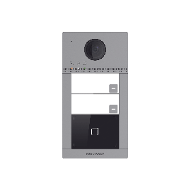 Videoportero IP (IP65 + IK08) con Llamada y apertura desde APP Hik-Connect / Soporta 2 Departamentos / PoE Estandar  / Interfaz WEB para configuración / 2 puertas
