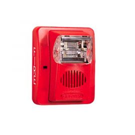 Sirena/Estrobo, Color Rojo, 24 VCD, 100dB, Intensidad Luminosa Seleccionable