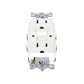 Contacto de Auto-verificación GFCI con Interruptor de Falla a Tierra de 15 A 125 V 2 Polos, 3 Hilos Color Blanco (Nema 5-15R), Grado Comercial.