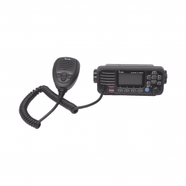 Radio móvil marino ICOM, color negro, Tx: 156.025 - 157.425 MHz, Rx: 156.050 - 163.275 MHz, sin GPS interconstruido, 25W de potencia, sumergible IPX7 incluye micrófono y cable de alimentación