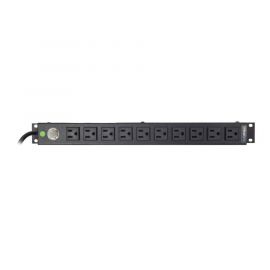 Tomacorriente Horizontal (PDU) de 10 Contactos (NEMA 5-15R) Rack 19" 1UR. Voltaje Entrada/Salida: 120Vca/15A