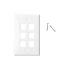 Placa de pared de 6 puertos, Keystone, Color Blanco