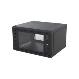 Gabinete para Montaje en Pared, Puerta de Cristal Templado, Cuerpo Fijo con Rack 19" de 6 Unidades.