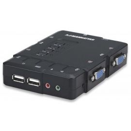 Switch KVM Manhattan 4 Ptos USB y 4 PtosVGA 3.5mm 1600X900 con Juego Cables
