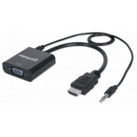 Convertidor Manhattan de Video HDMI a VGA. HDMI Macho a VGA Hembra con Audio Color Negro en Blister