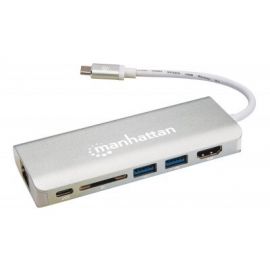 Estación Docking USB Tipo-C 6 en 1 MANHATTAN 152075USB 3.0, 5 puertos, 40000 Mbit/s, Aluminio
