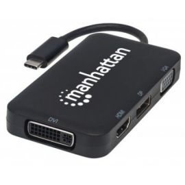 Convertidor USB-C MANHATTAN 4 en 1 para Audio/VideoNegro, USB C, USB C, DisplayPort/DVI/VGA/HDMI, Macho/hembra