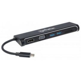 Docking 4-1 Manhattan USB-C a HDMI VGA 2 USB 3.1 Lector Tarjetas SD M-H