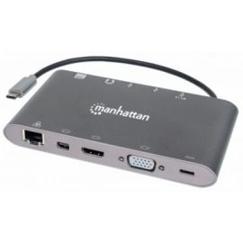 Estación Docking USB-C SuperVelocidad 7 en 1 MANHATTAN SuperVelocidad 7 en 1Gris, USB C, USB C, USB3.0/HDMI/VGA, Macho/hembra