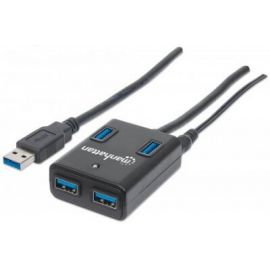 Hub USB MANHATTANUSB 3.0, Negro, 4 puertos