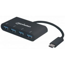 HUB USB C MANHATTAN 162746USB C, Negro, 4 puertos