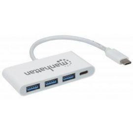 Hub USB MANHATTAN 163552USB C, 5000 Mbit/s, 3x USB-A, 1x USB-C, Blanco, 4 puertos