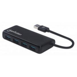 Conector Múltiple de 4 Puertos para USB MANHATTAN 164900UDB Tipo-A, 5 Gbps, Negro