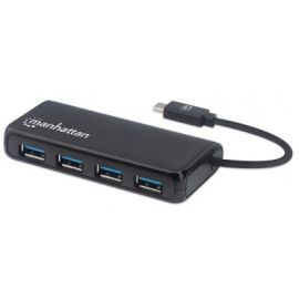 Conector Múltiple de 4 Puertos para USB MANHATTAN 164924USB Tipo-C, 5000 Mbit/s, 4 x USB 3.0 A, Negro, 4 puertos