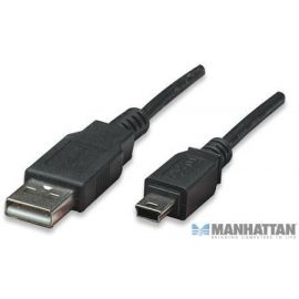 Cable USB 2.0 a Macho, Mini B de 5 Pines Negro 1.8 Mts Manhattan