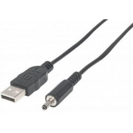Cable USB de Energía USB2 Macho Tipo a A Macho Tipo H Od 3.5 mm, ID 1.3 Mm, 1 Mt 3 Ft., Negro Manhattan