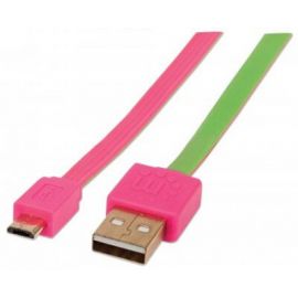 Cable Usb V2 A-Micro B Blister Plano 1.0M Rosa/Verde.