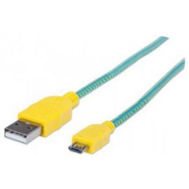 Cable Manhattan USB 2.0 Tipo a, Micro B USB, 1.0 Mts Turquesa/Amarillo P/Dispositivos Móviles