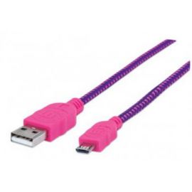Cable USBMicro BMicro USB MANHATTANUSB A, USB A, Macho/Macho, 1 m, Rosa