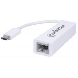 Adaptador USB Tipo C a Red MANHATTAN 507585USB C, Ethernet, Macho/hembra, Color blanco, 10/100/1000Mbps
