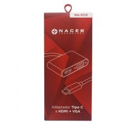 Adaptador Tipo C a HDMI+VGA Naceb Technology NA-0113 - Plata, USB C, HDMI+VGA