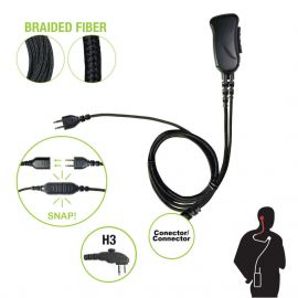 Braided Fiber 1 Cable Lapel Mic W/ Snap Connect for Hytera Connector. Select Different Earphones Not Included