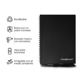 Redlemon Cuaderno Inteligente Reutilizable De 50 Hojas Y 3 Plumas