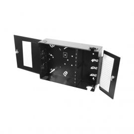 Caja de conexión de fibra óptica, para montaje en pared, hasta 192 puertos LC o SC ( Acepta 8 placas Acopladoras), color negro