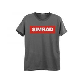 Playera gris talla extra grande con logo de SIMRAD.