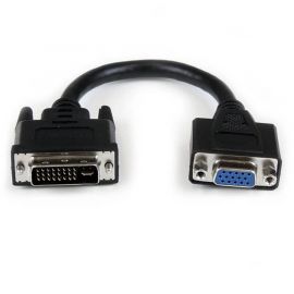 Adaptador Convertidor de 20Cm para Pantalla de Computadora DVI-I a VGA, DVI-I Macho, Hd15 Hembra, Cable Negro, Startech Mod. DVIVGAmf8In