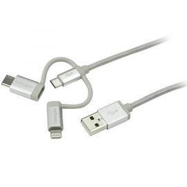 Cable Trenzado de 1M USB a Lightning USB-C y Micro USB, Cable Cargador para Teléfono Celular iPhone iPad Tablet, Startech Mod. Ltcub1Mgr