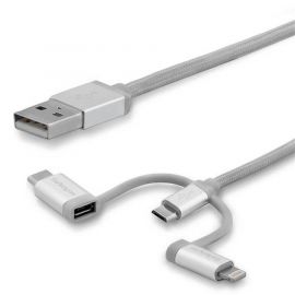 Cable de 2M USB Multi Carga, Lightning, USB C, Micro USB, Cable para Smartphone USB Tipo C, Certificado Mfi, USB 2.0, Carga 3 en 1, Startech Mod. Ltcub2Mgr